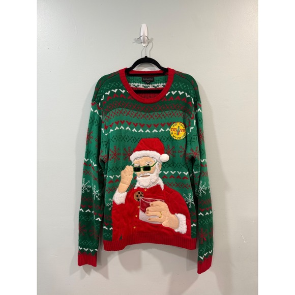 Blizzard Bay Mens XL Ugly Christmas Sweater Santa Pocket For Drink Novelty Fun - Picture 1 of 6